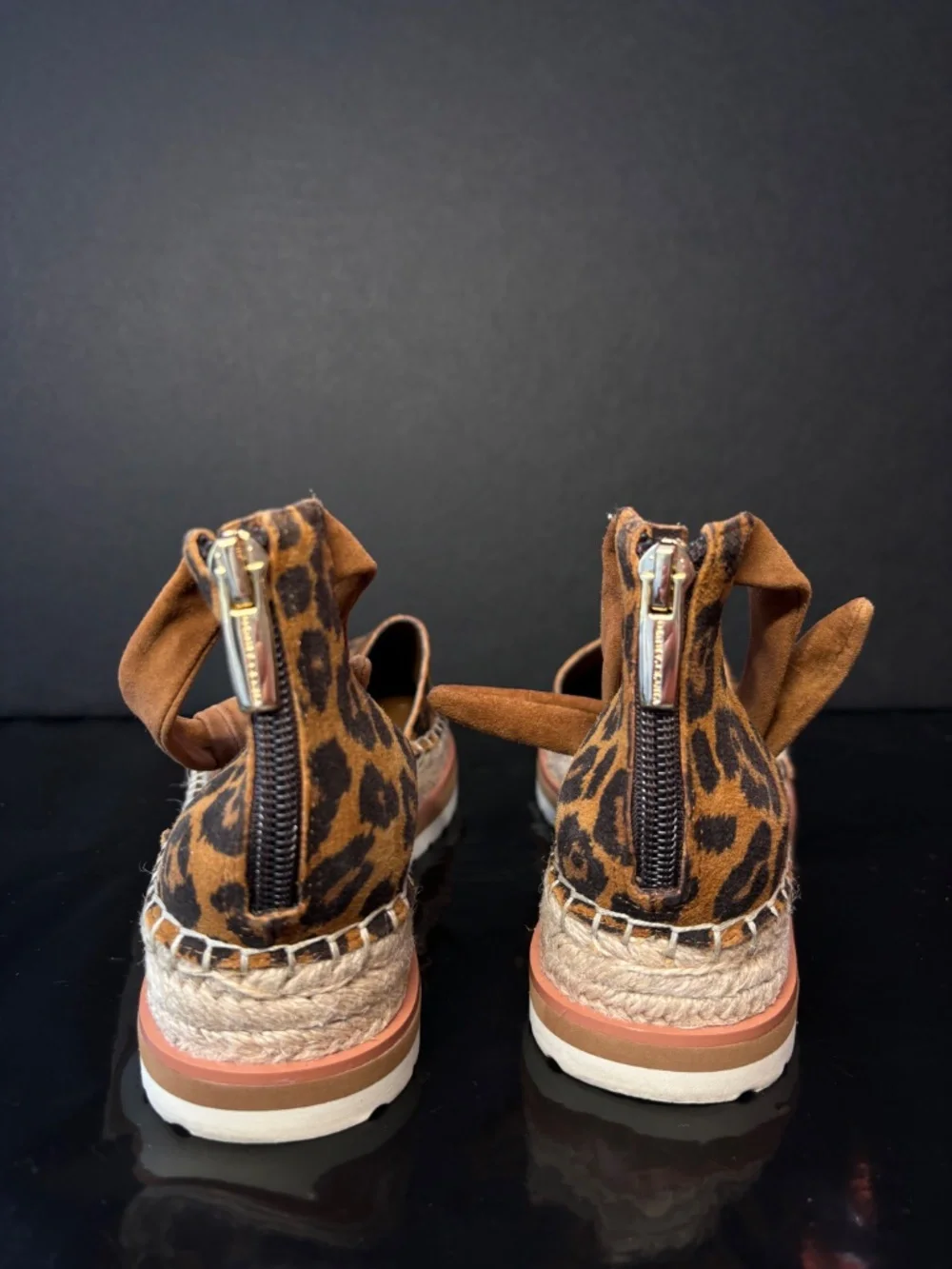 Vince Camuto Leopard Espadrille Platform Sandals Ankle Wrap Rope Sole EU 36 1/2